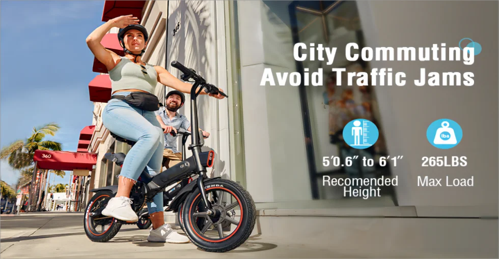 Ljustra 14" Electric Bike 450W Adults Mini Electric Bicycle 18.6MPH