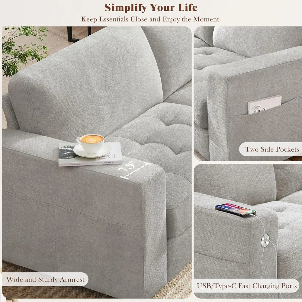 Ljustra 89 Inch Modern Sofa Couch for Living Room 3 Seats USB Charging