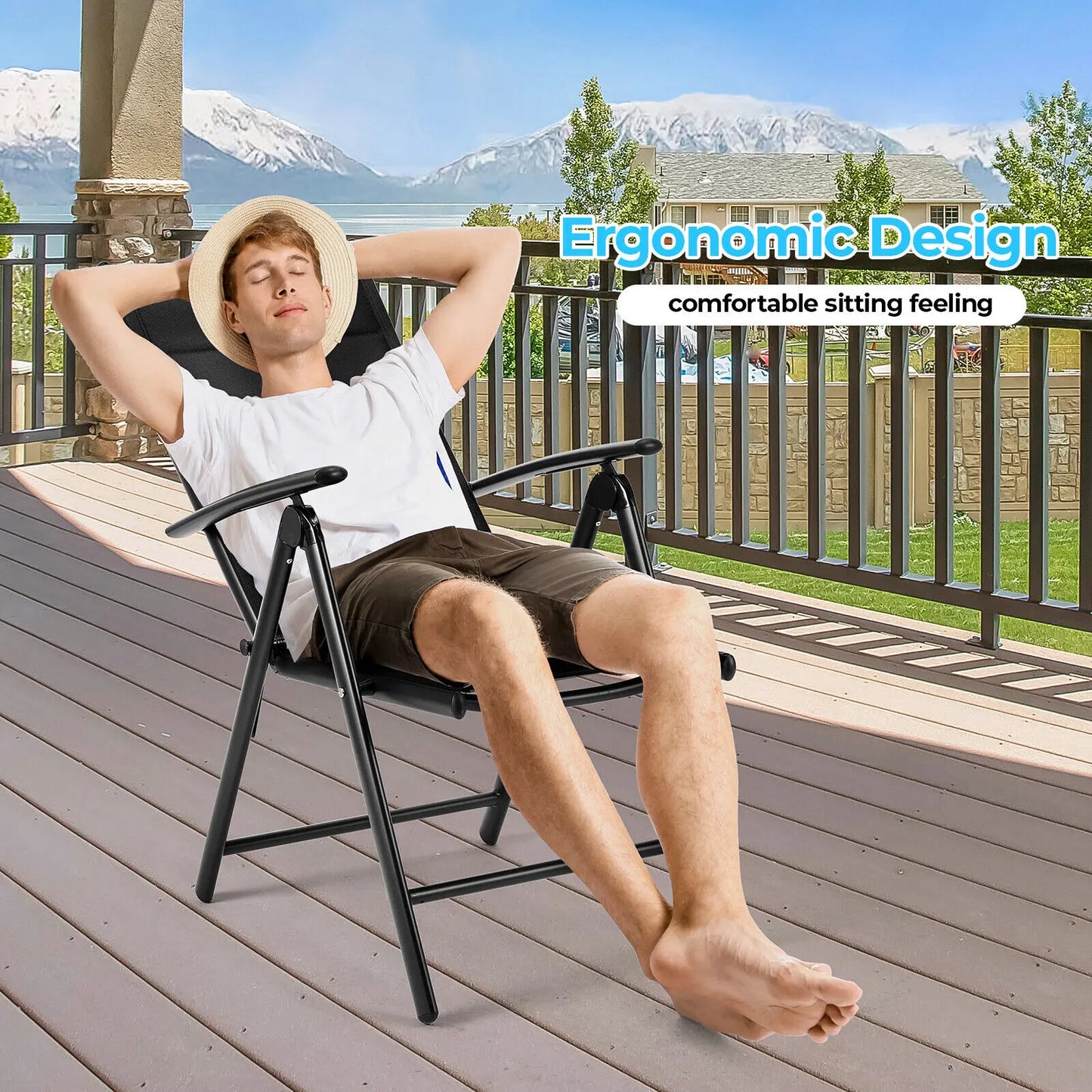 Foldable Garden Chair with Adjustable Backrest and Armrests Outdoor