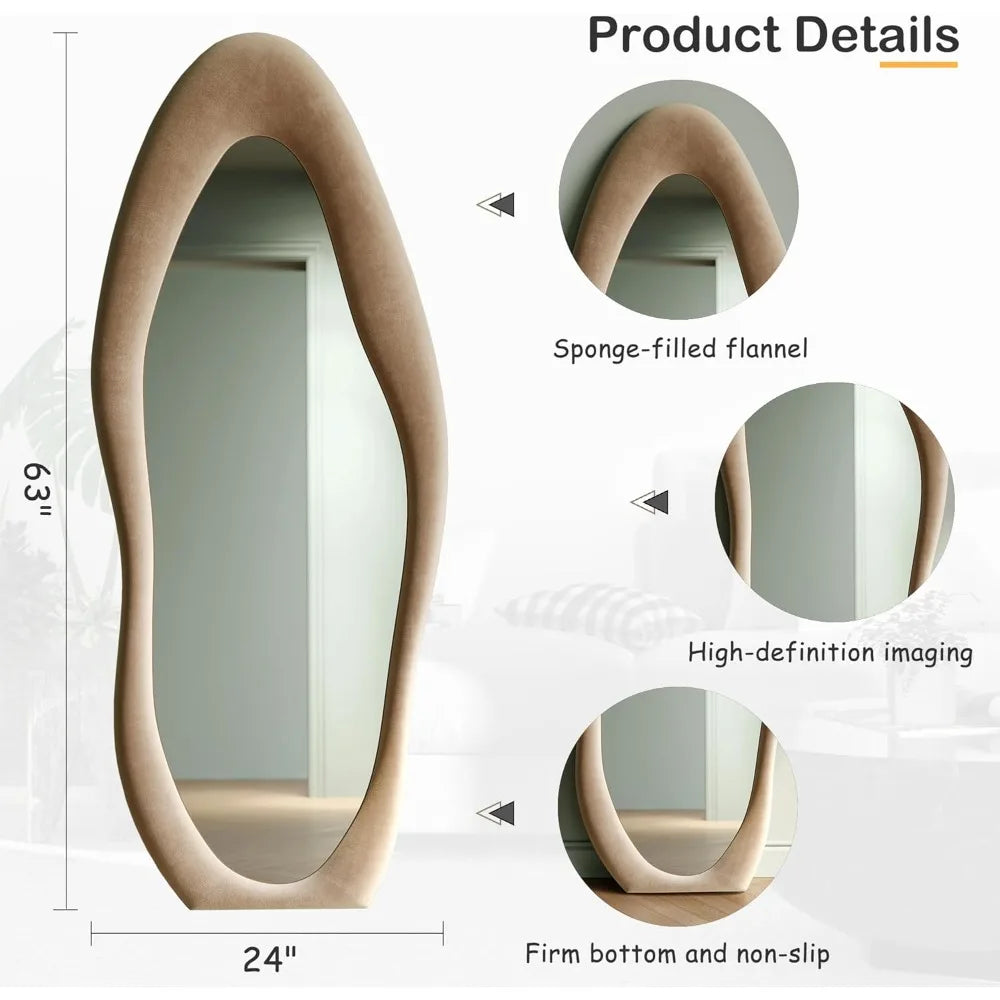 63x24 Inch Full-Length Irregular Wave Mirror Hanging Leaning Wall Decor
