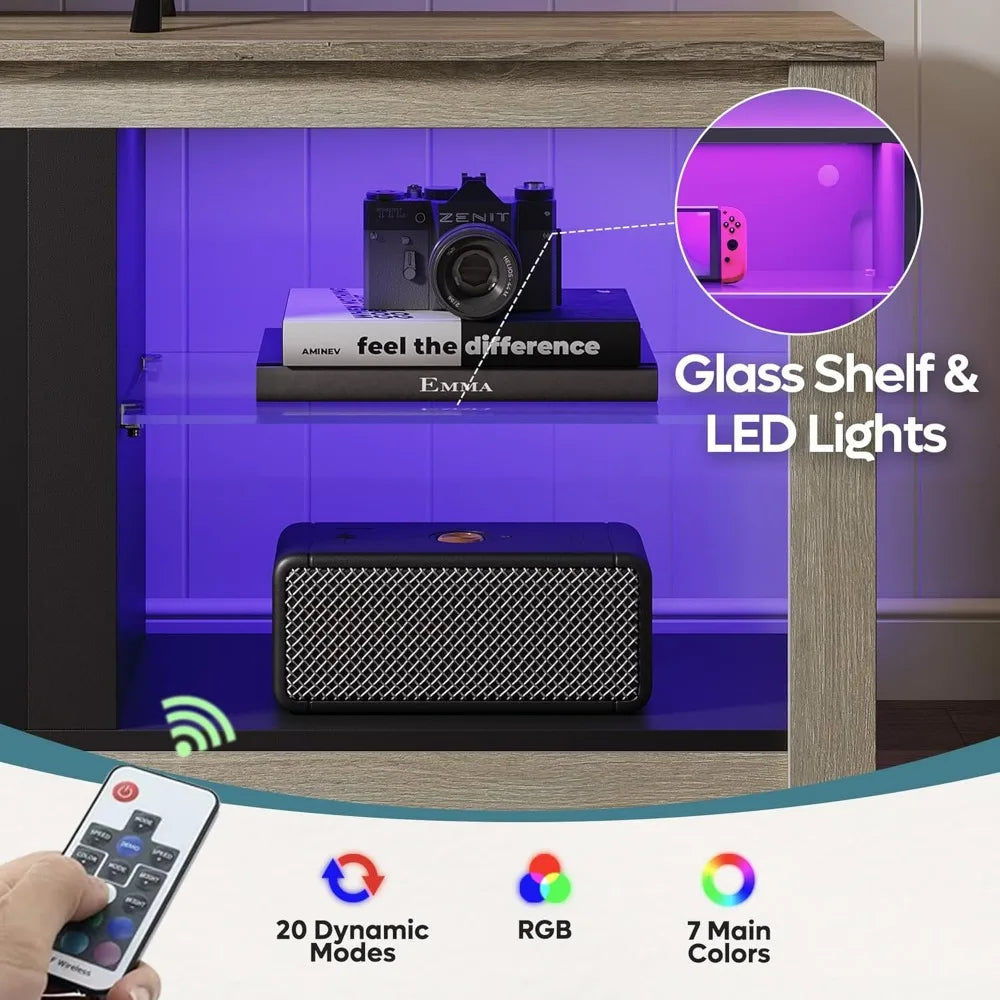 Fireplace TV Stand for 75 inch TV with Electric Fireplace and LED Light