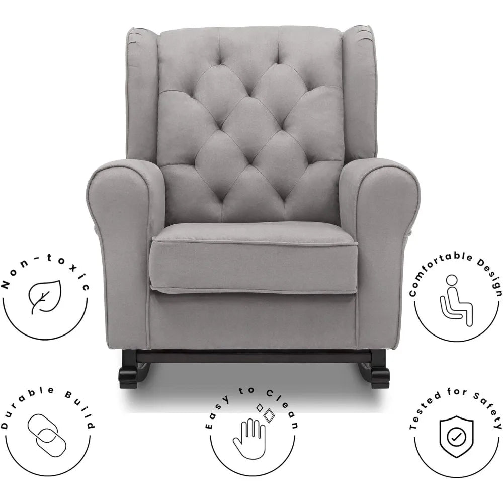 Emma Upholstered Rocking Chair Wood Living Room Furniture Modern Style