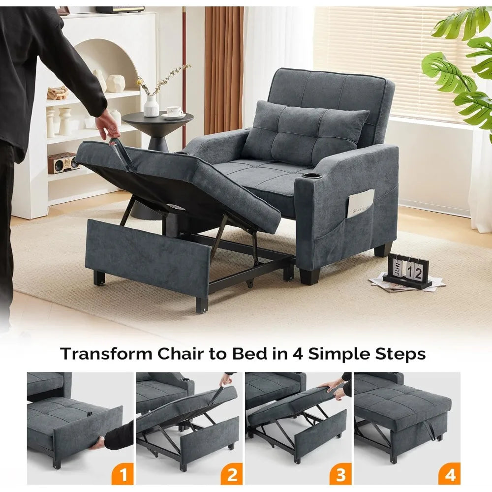 Ljustra Dark Grey 3-in-1 Convertible Sleeper Chair Bed Futon Sofa