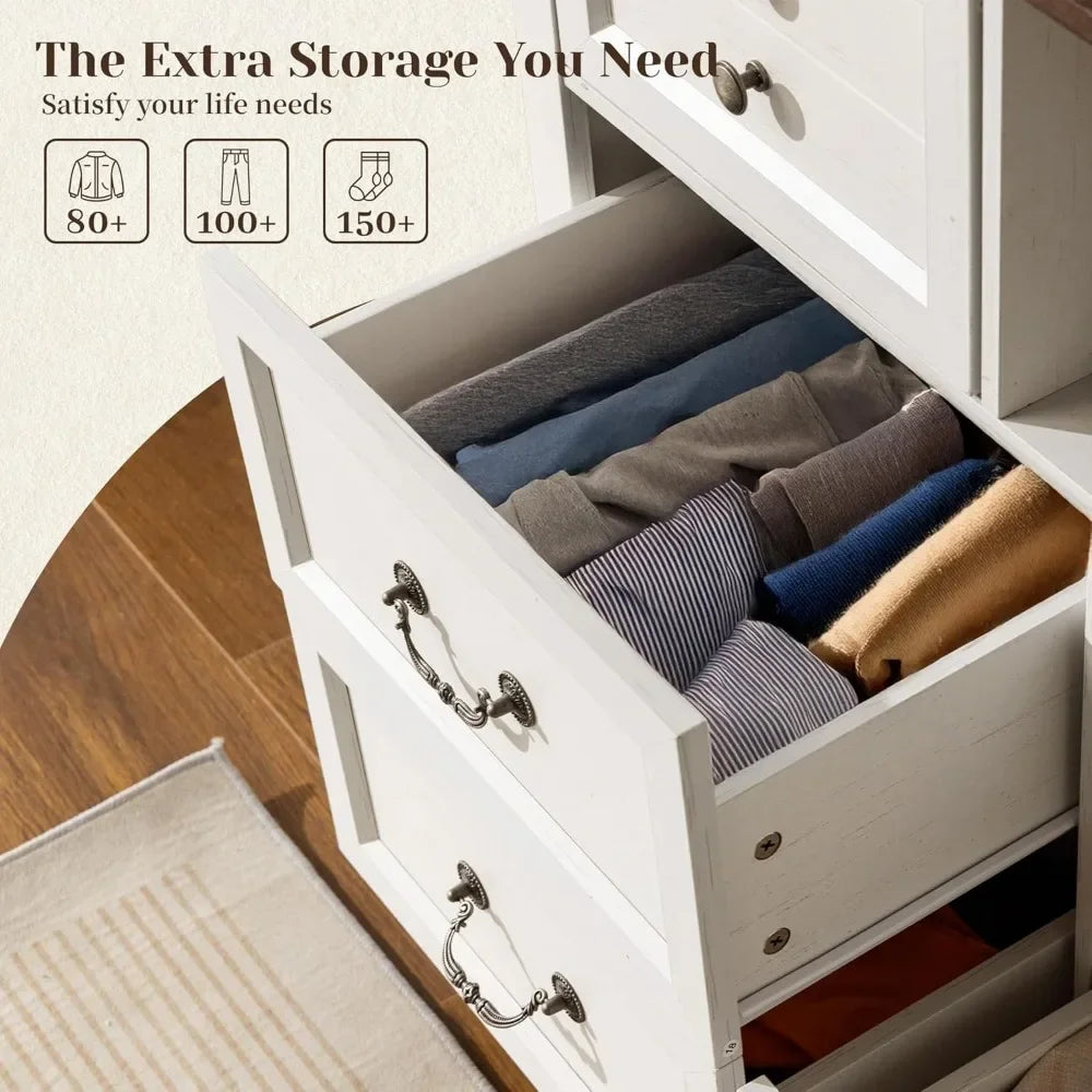 Dresser with Power Outlets and LED Lights Rustic Wood Chest of Drawers