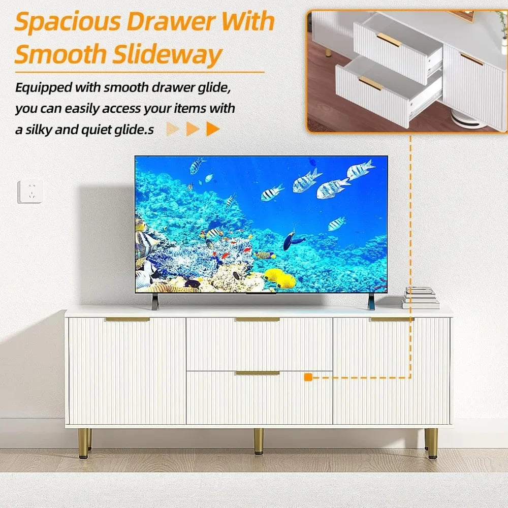 Mid Century Modern TV Stand for 65 Inch TV with Storage and Drawers