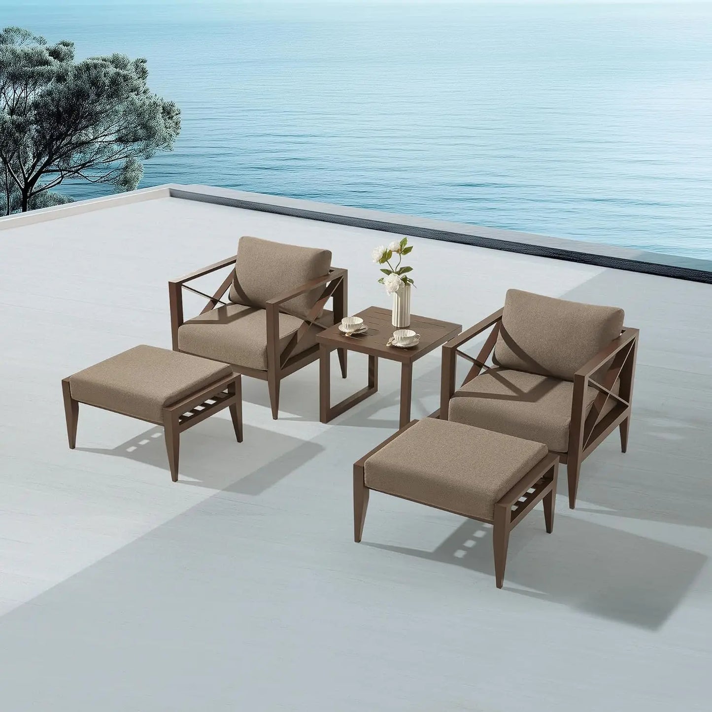 Ljustra Outdoor Aluminum Patio Furniture Set 4-Seater Sofa Coffee Table