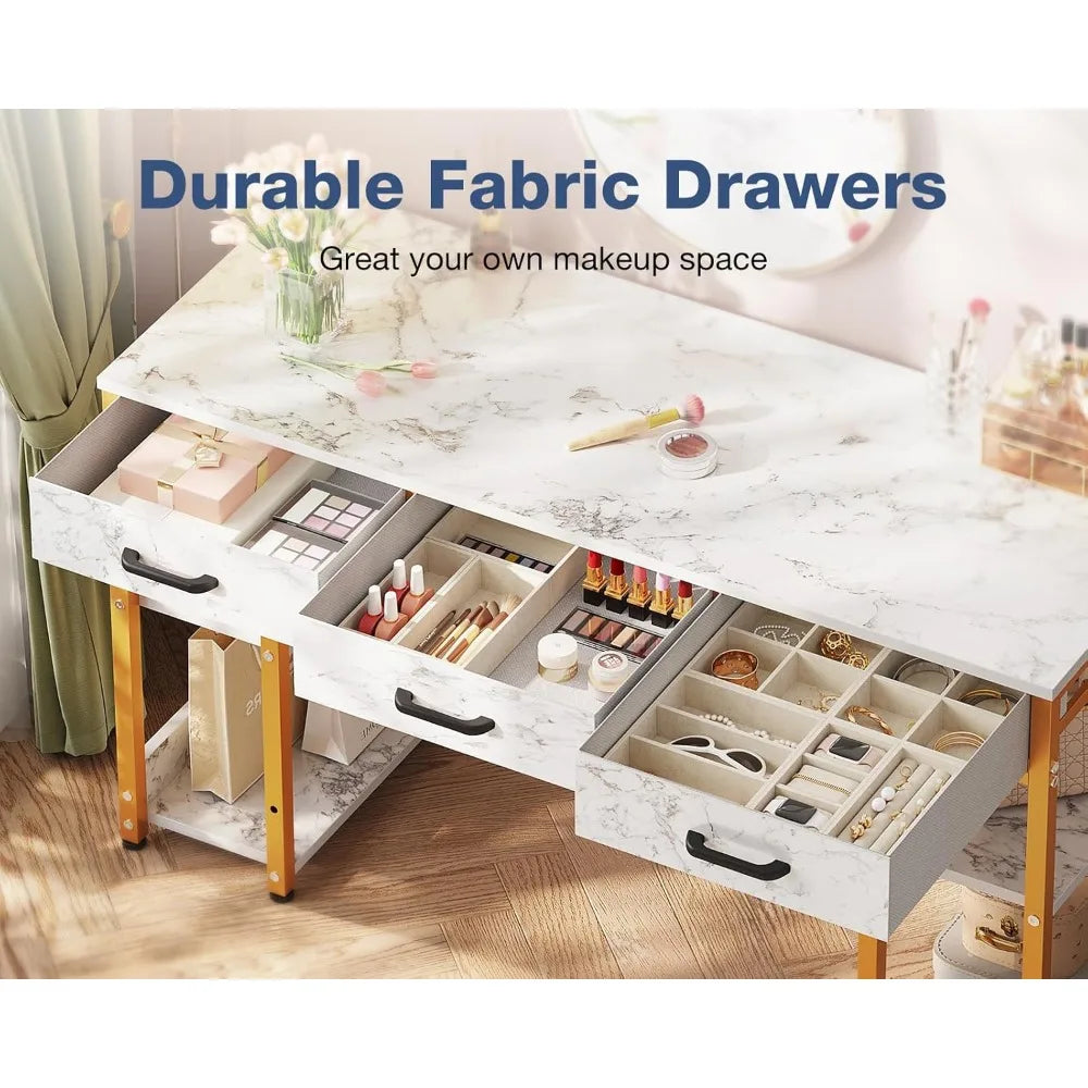 Small Office Desk with Fabric Drawers Modern Writing Table 48 Inch