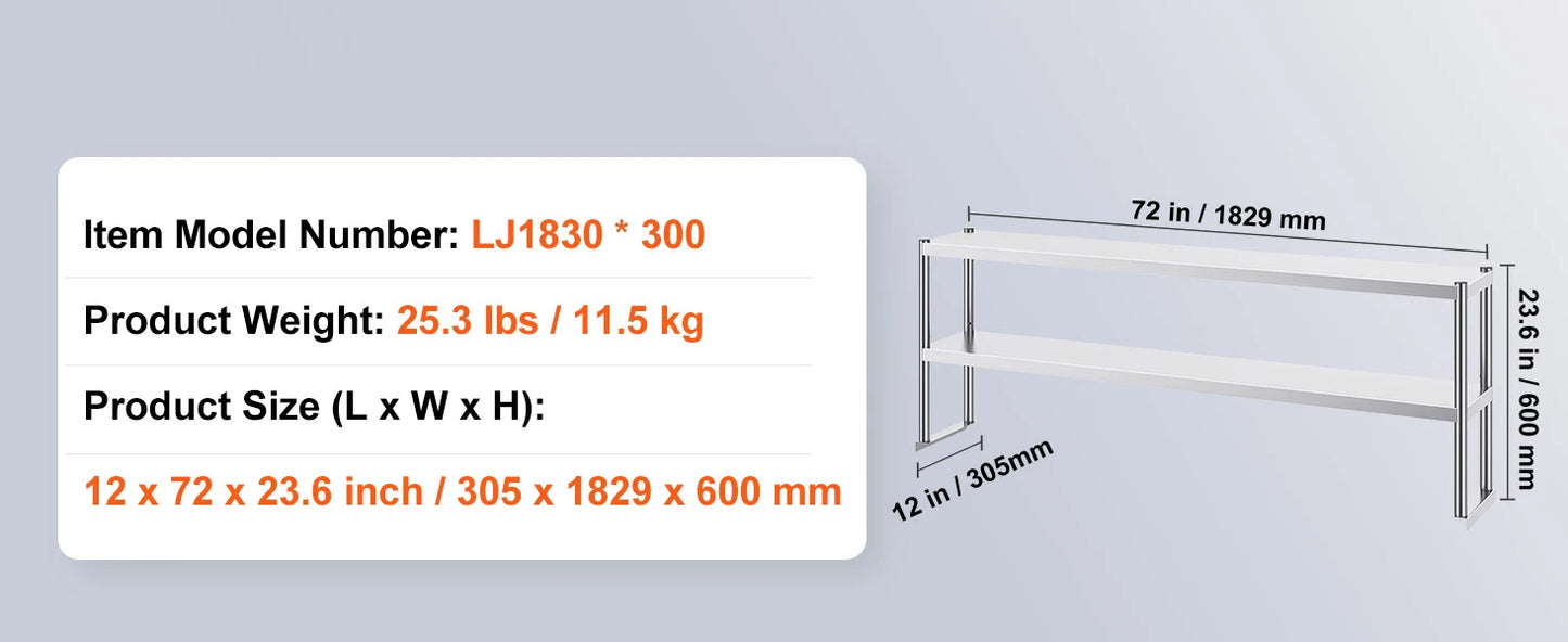 Ljustra Stainless Steel Kitchen Worktable with Adjustable Overshelf