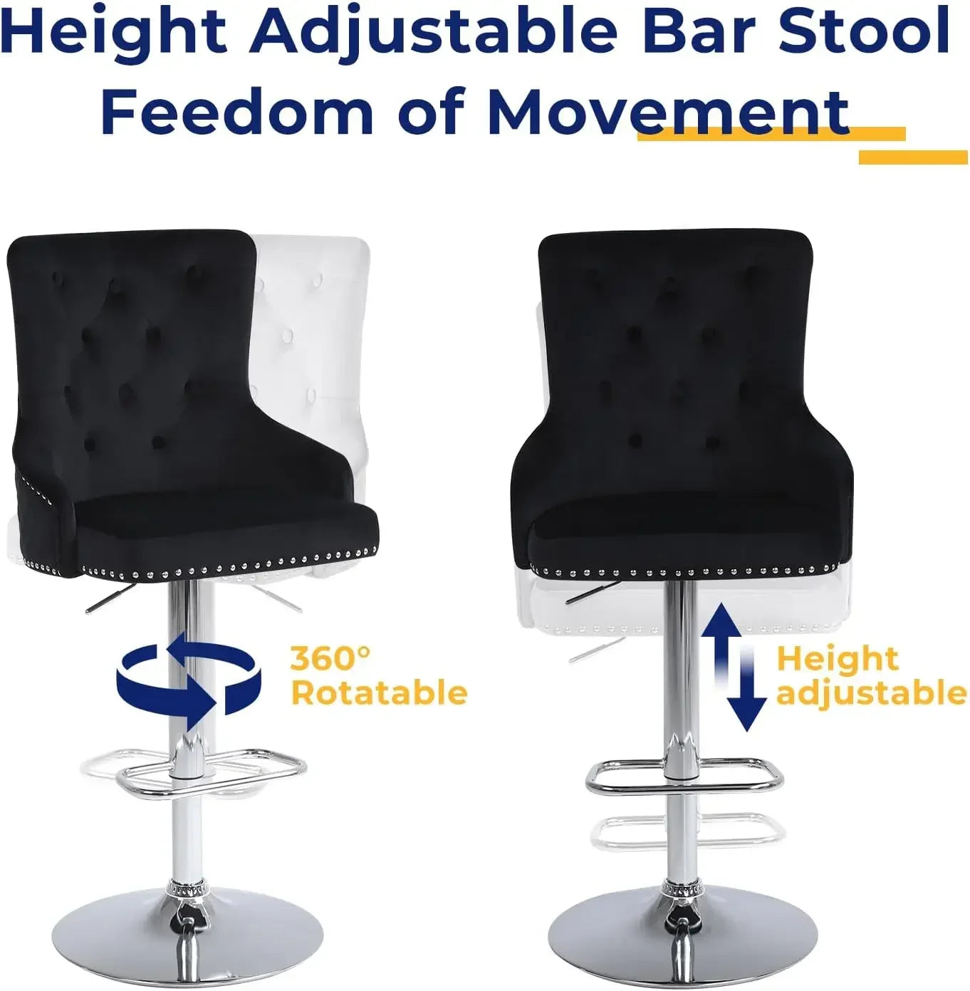 Adjustable Velvet Bar Stools Set of 3 Modern Height Swivel Chairs