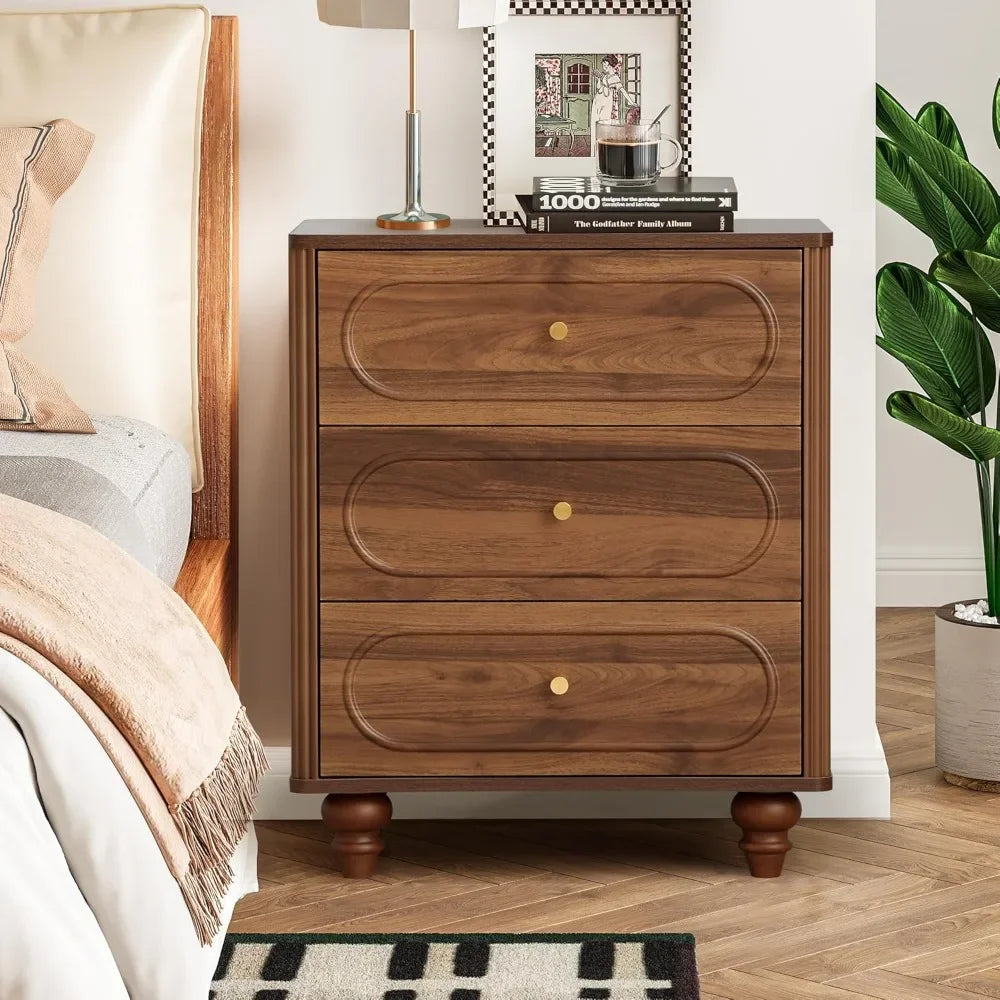 3 Drawer Fluted Dresser Mid Century Modern Bedroom Storage Organizer