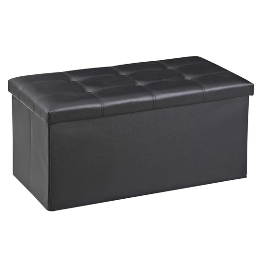 Folding Storage Ottoman Bench Faux Leather Footrest 350 lbs Capacity