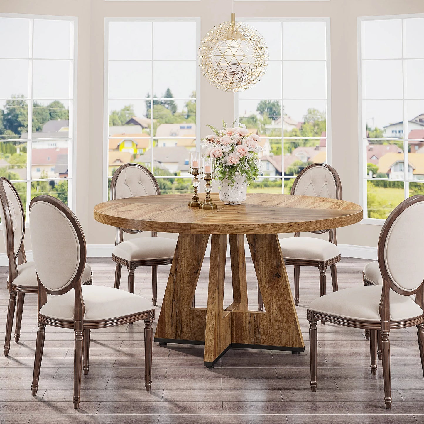 Ljustra Round Dining Table for 4 Farmhouse Style Kitchen Table 47 Inch