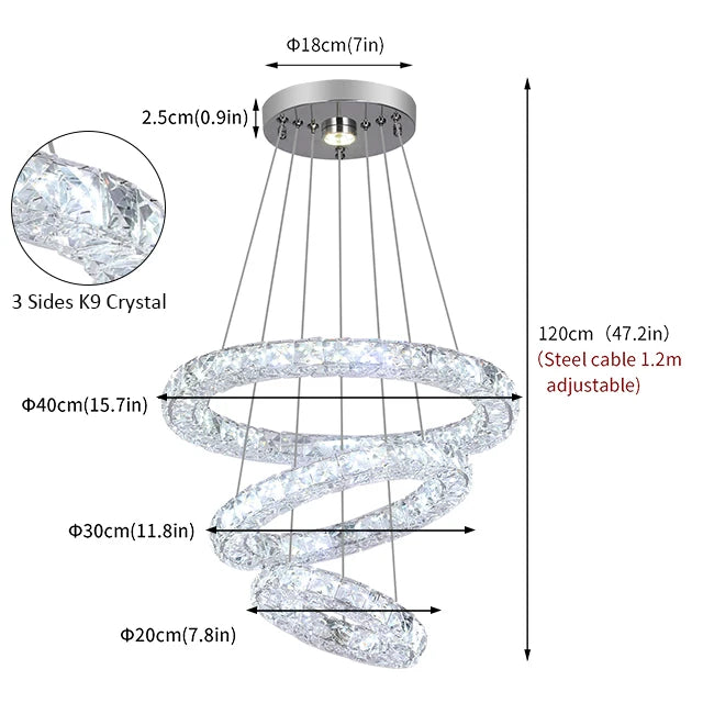Luxury Crystal LED Chandelier 5 Ring Modern Ceiling Light Fixture