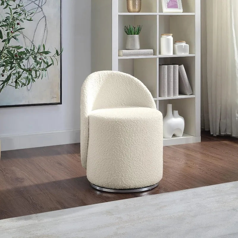 Ljustra Swivel Barrel Vanity Chair Textured Boucle Fabric Cream