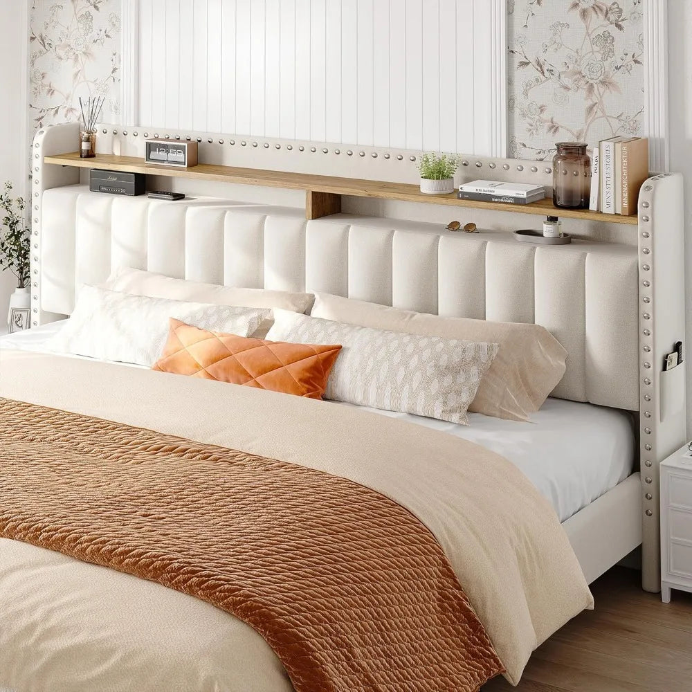 Ljustra King Size Bed Frame with Storage Headboard and Drawers