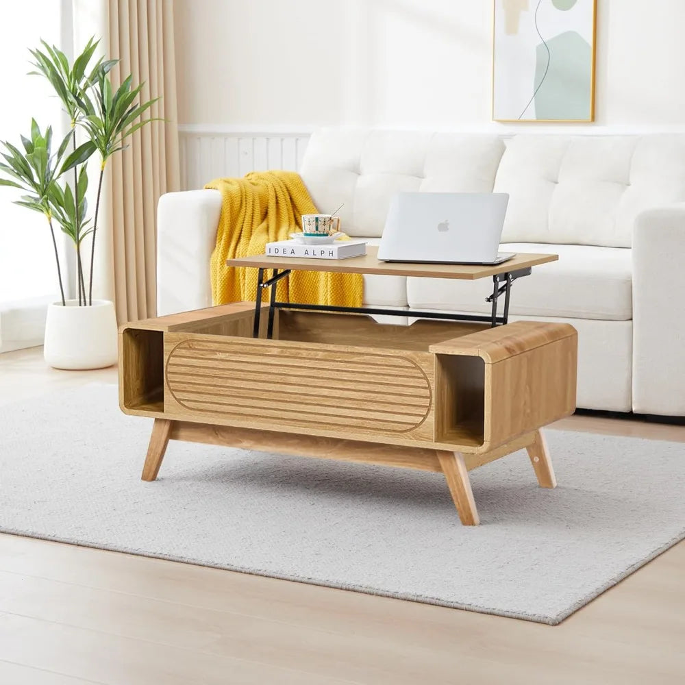 Small Lift Top Coffee Table with Hidden Storage Mid Century Modern Style