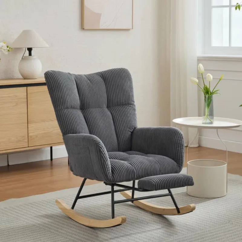 Modern Upholstered Glider Rocking Chair with Solid Wood Legs Accent Chair