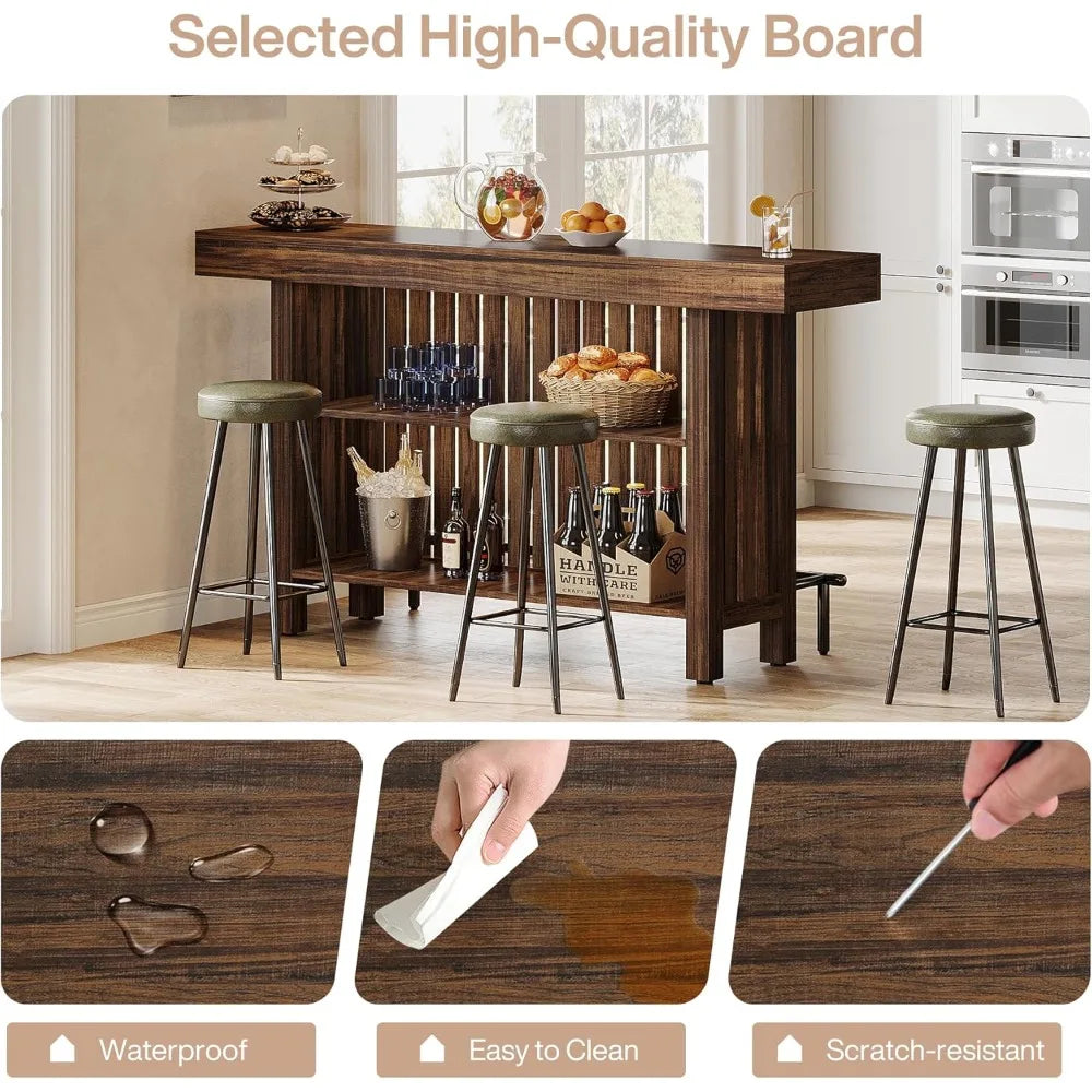 Large 2-Tier Bar Table 63 Inch Modern Coffee Bar Cabinet Counter Height