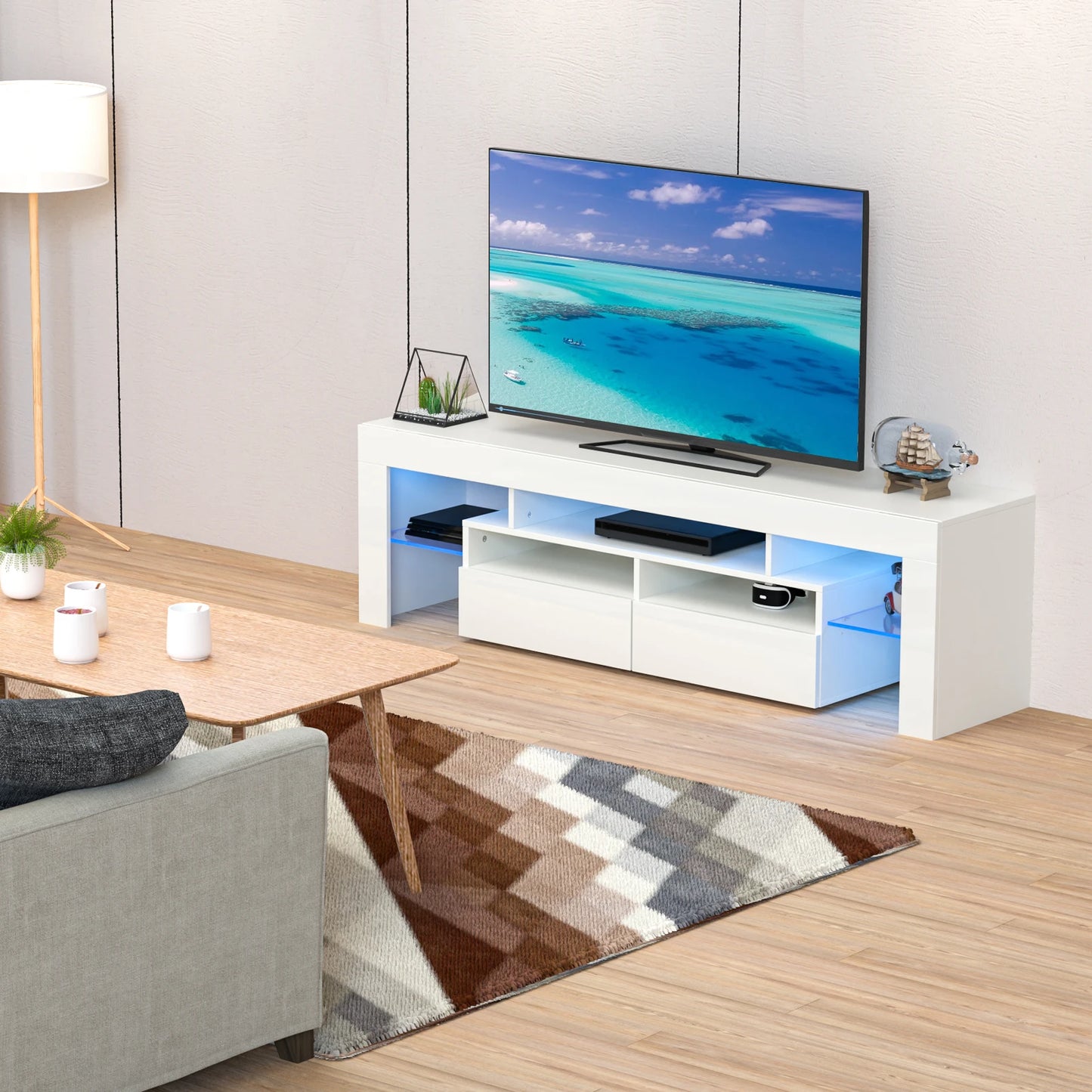 71 Inch LED TV Stand Modern Entertainment Center with RGB Light Storage