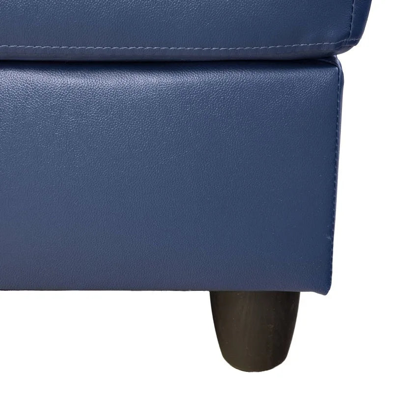 3PC Blue Leather Sofa Set w/ Storage Ottoman, Semi PU, Modern Living Room Couch Set