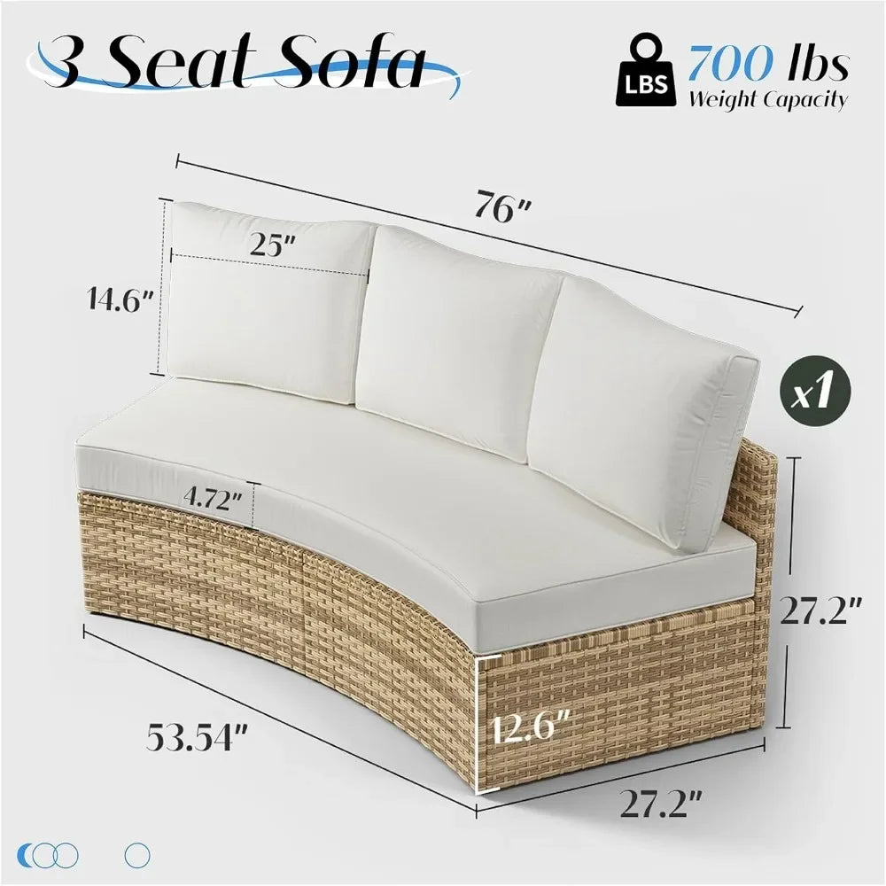 Ljustra Half-Moon Sectional Sofa Set Outdoor Patio Furniture with Cushions