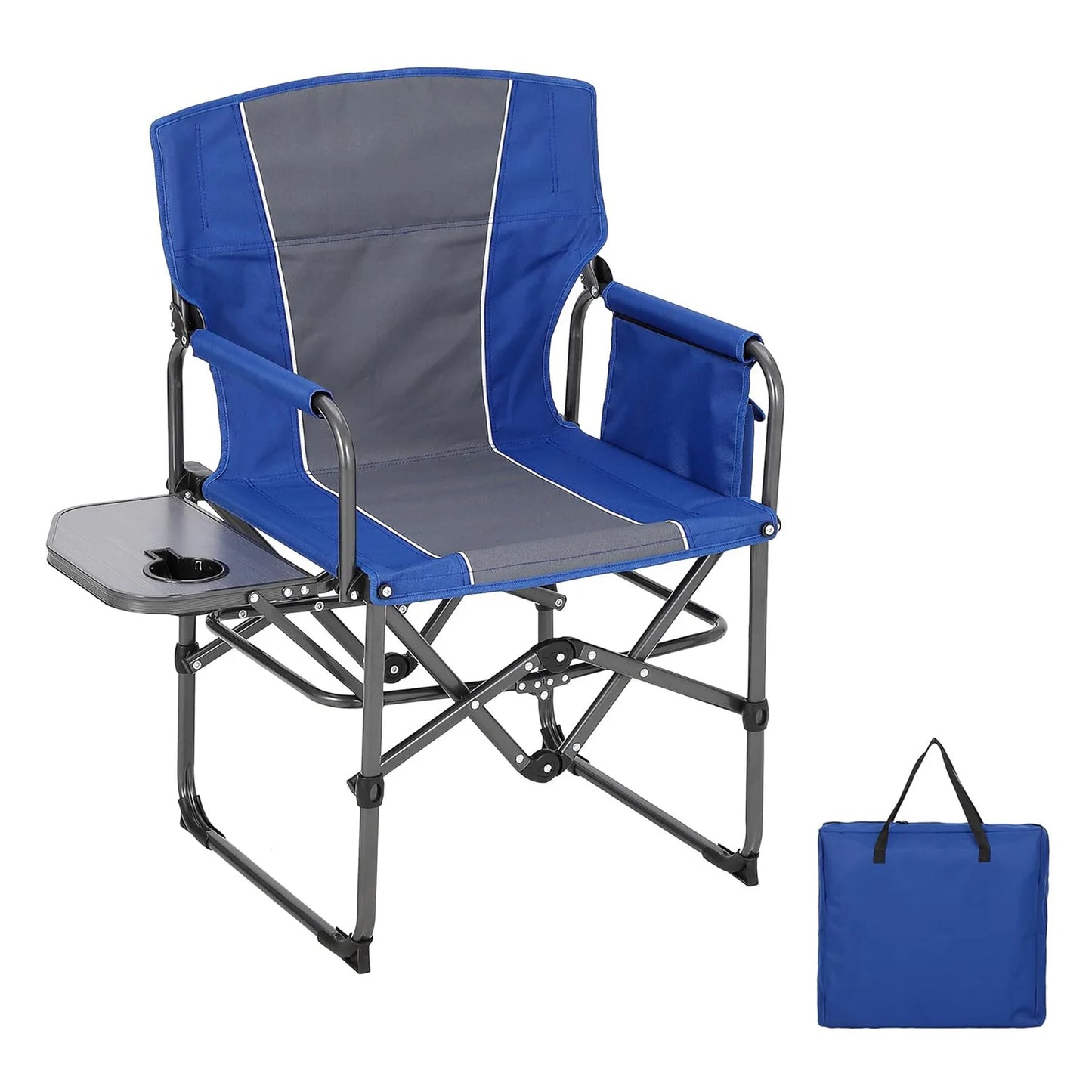 Folding Camping Chair with Side Table Pocket and Beverage Holder for Outdoors