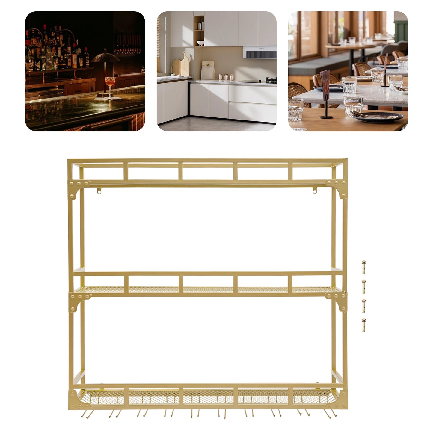 Luxury Wall Mounted Wine Rack 3-Tier Iron Design Holds 220lbs Decor