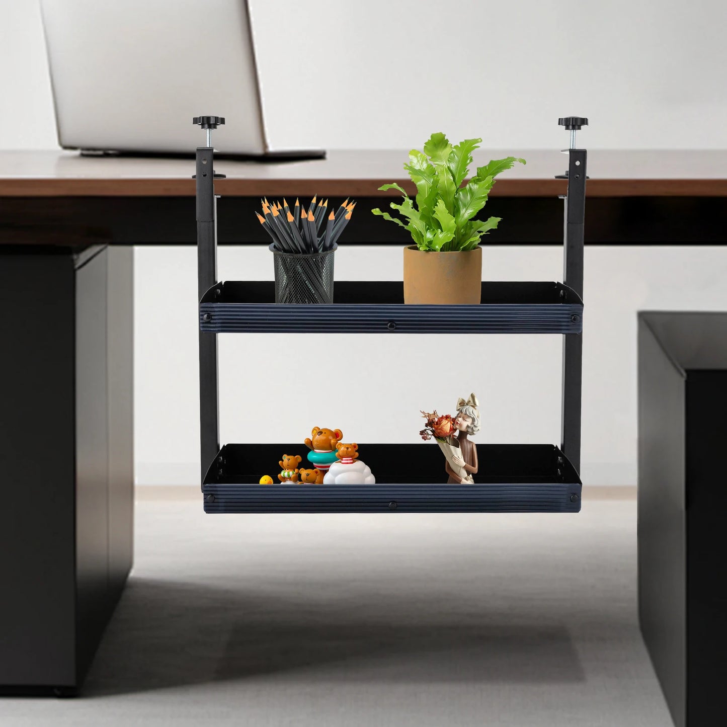 Clamp-on Desk Shelf 2-Tier Corner Organizer for Home Office Storage