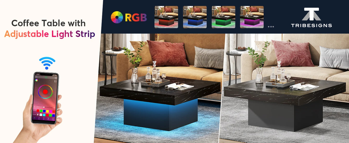Ljustra Square LED Coffee Table Modern Minimalist Low Table for Living Room