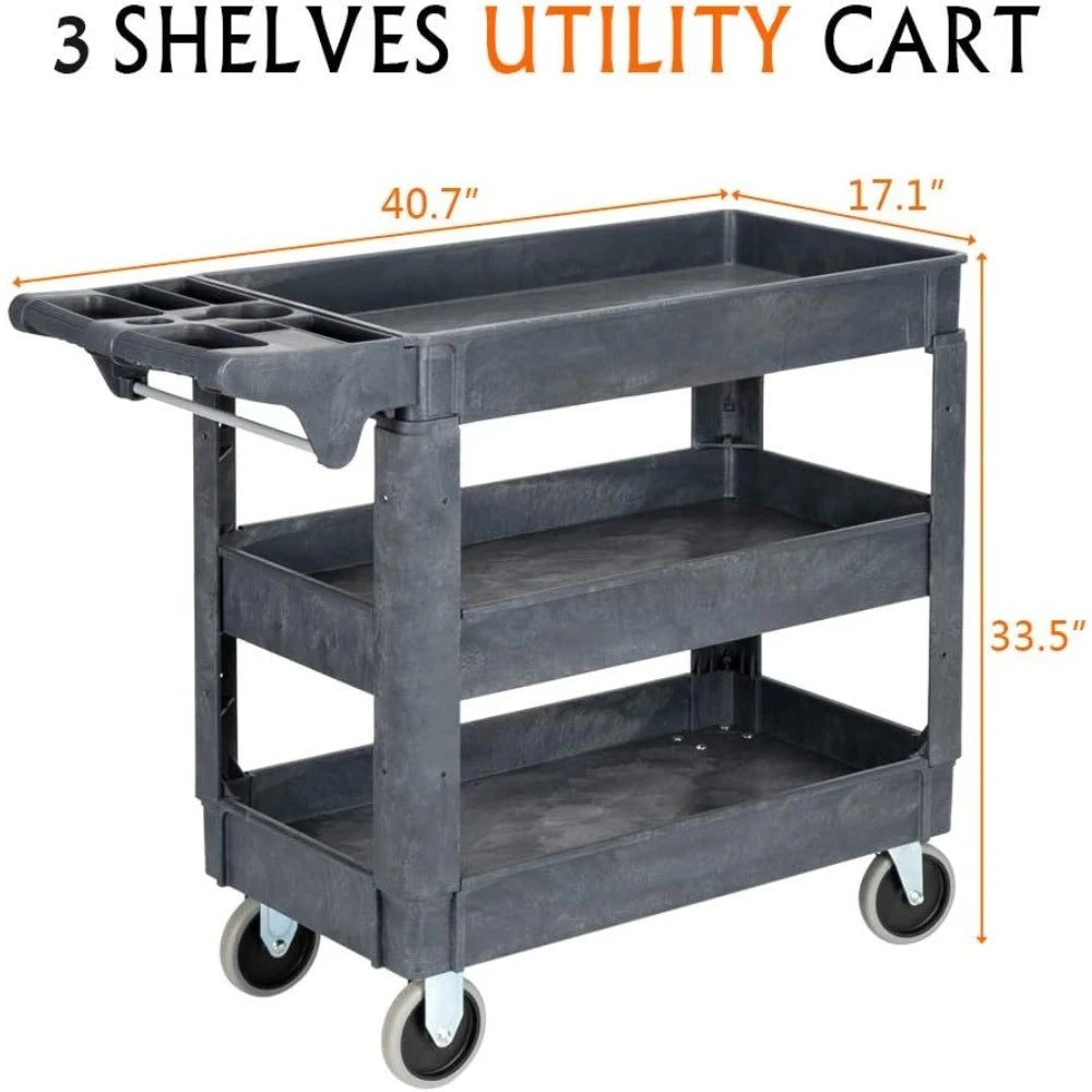 Heavy Duty Plastic Utility Cart with Wheels Multipurpose Storage Organizer