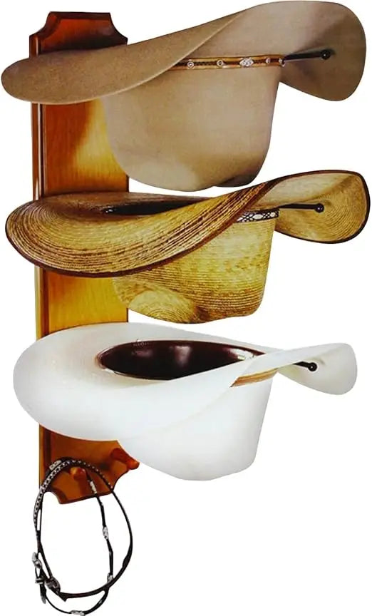 Unisex Rolled Oak 3 Tiered Cowboy Hat Rack Free Standing Home Furniture