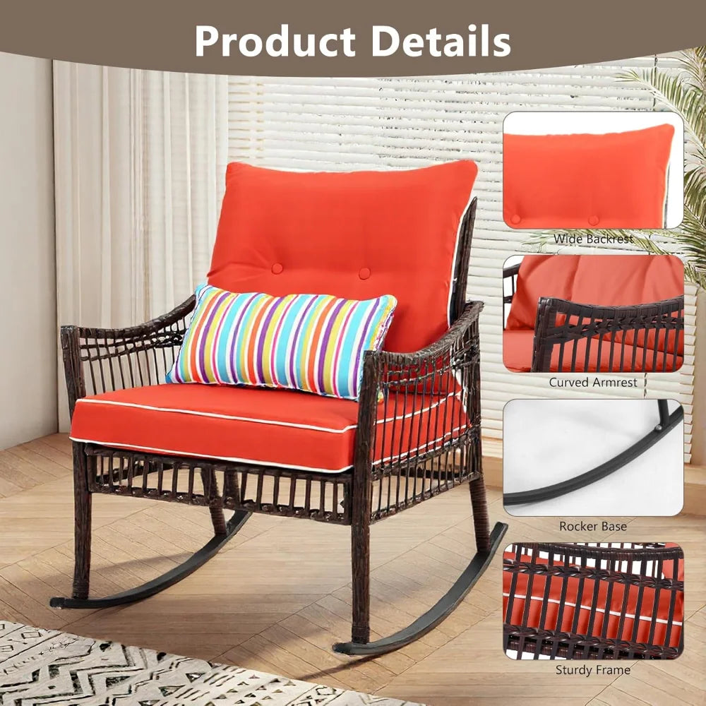 3-Piece Patio Furniture Set Wicker Rocking Chairs Coffee Table