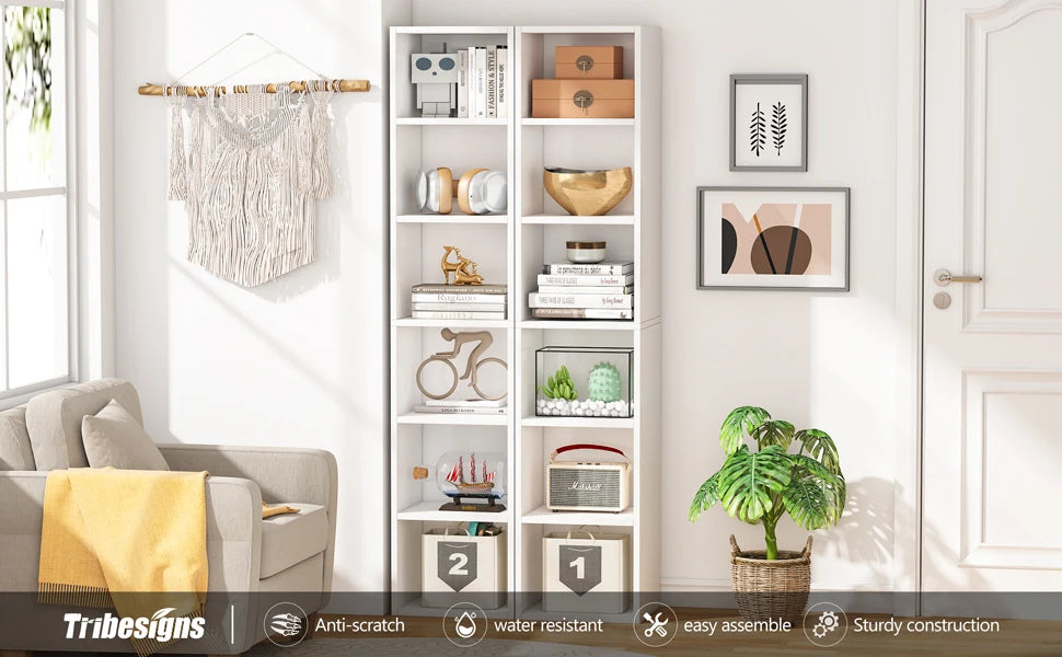 Ljustra 70.9 Inch Tall Narrow Bookcase Modern White Corner Storage Shelf