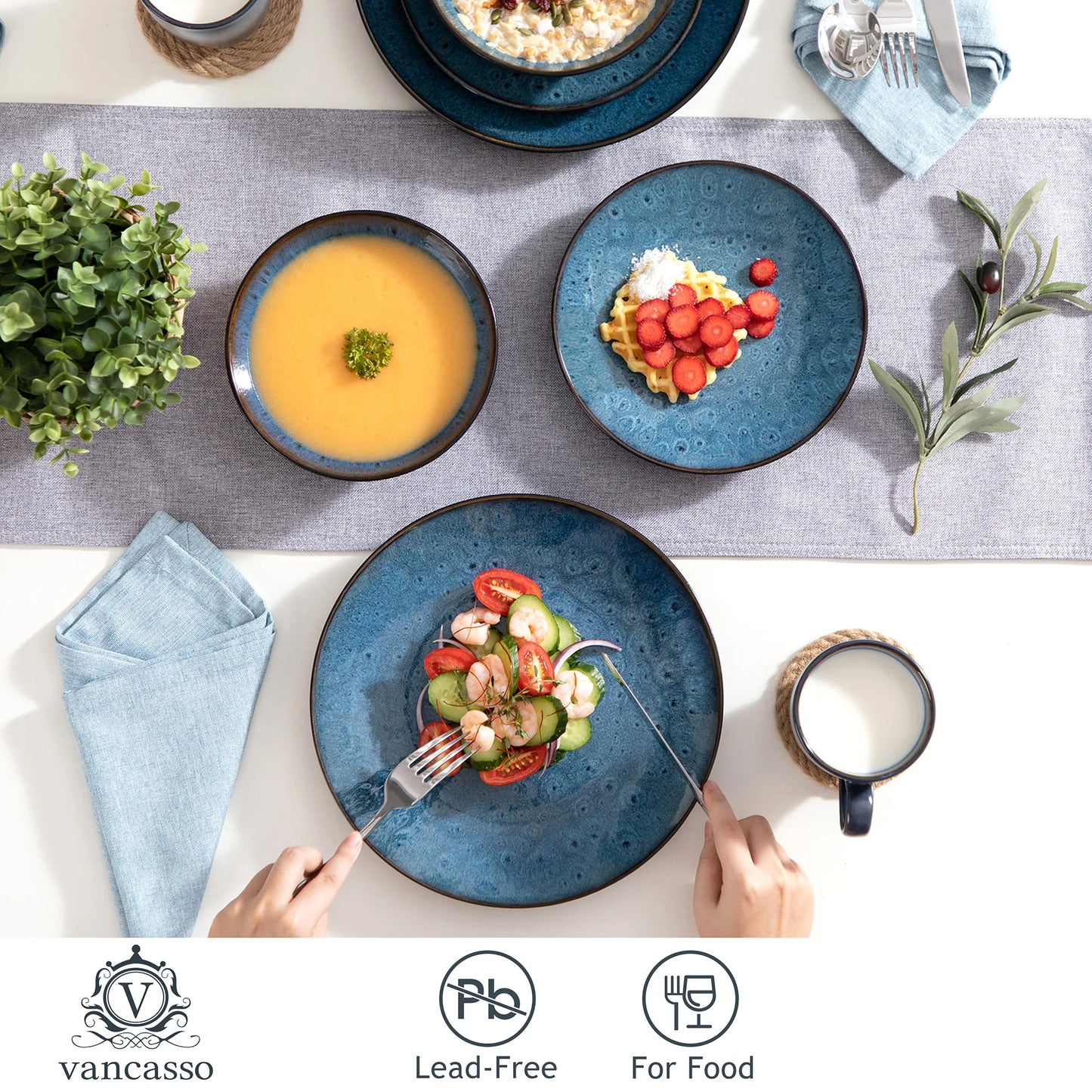 Ljustra Vintage Ceramic Tableware Set Dinner Dessert Bowls Cups