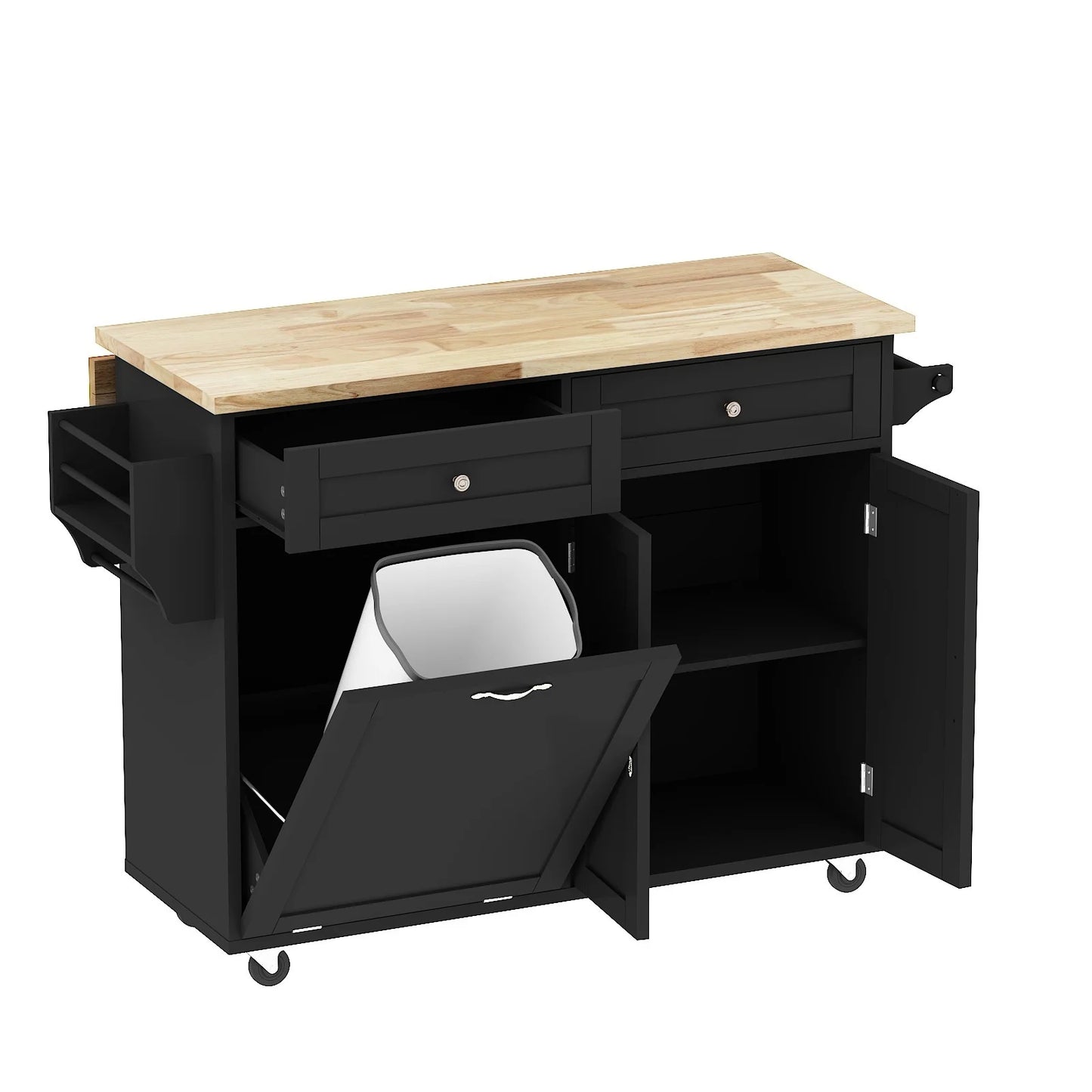 Kitchen Island with Storage Rolling Cart Drop Leaf Towel Rack