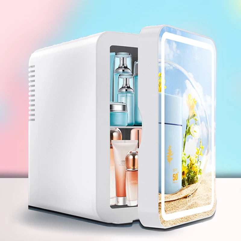 Ljustra Mini Refrigerator Makeup Skin Care Hot Cold Storage LED Mirror