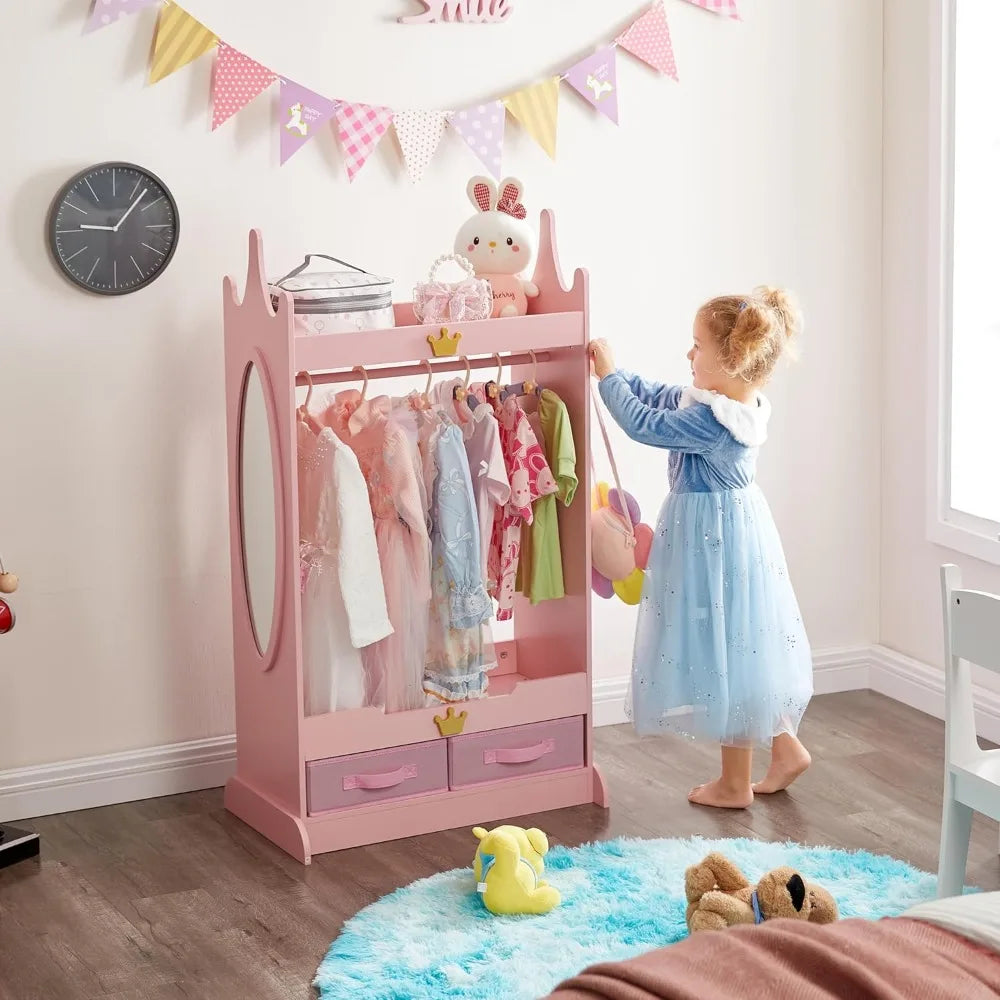 Kids Dress Up Storage Armoire with Mirror and Non-Woven Drawers