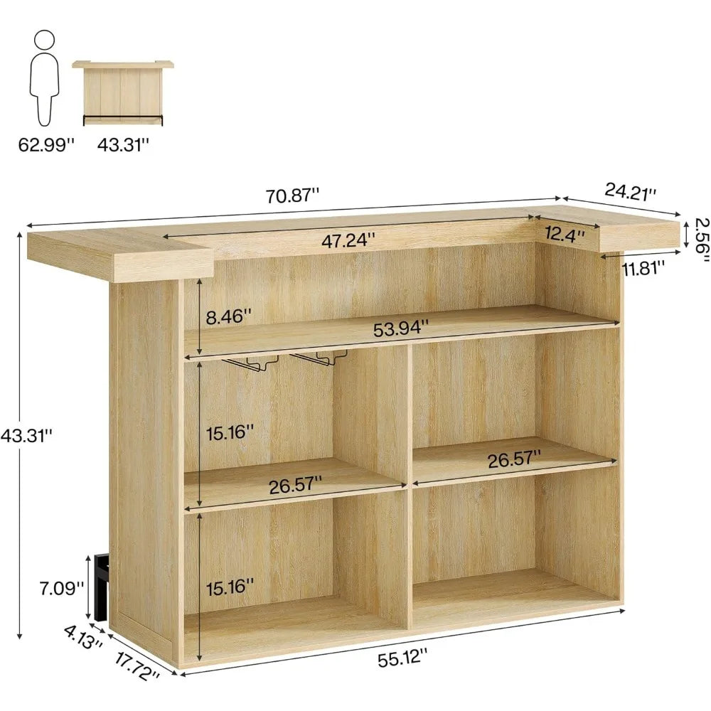 4-Tier Bar Table Large Modern Home Bar Cabinet with Wine Glass Holder
