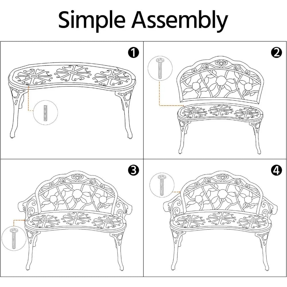 Ljustra Vintage Outdoor Garden Bench Metal Rose Design Patio Furniture