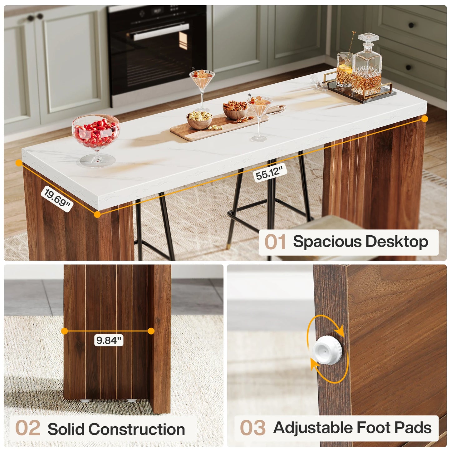 Tribesigns 55 Inch Bar Table Modern Mini Bar with Faux Marble Top