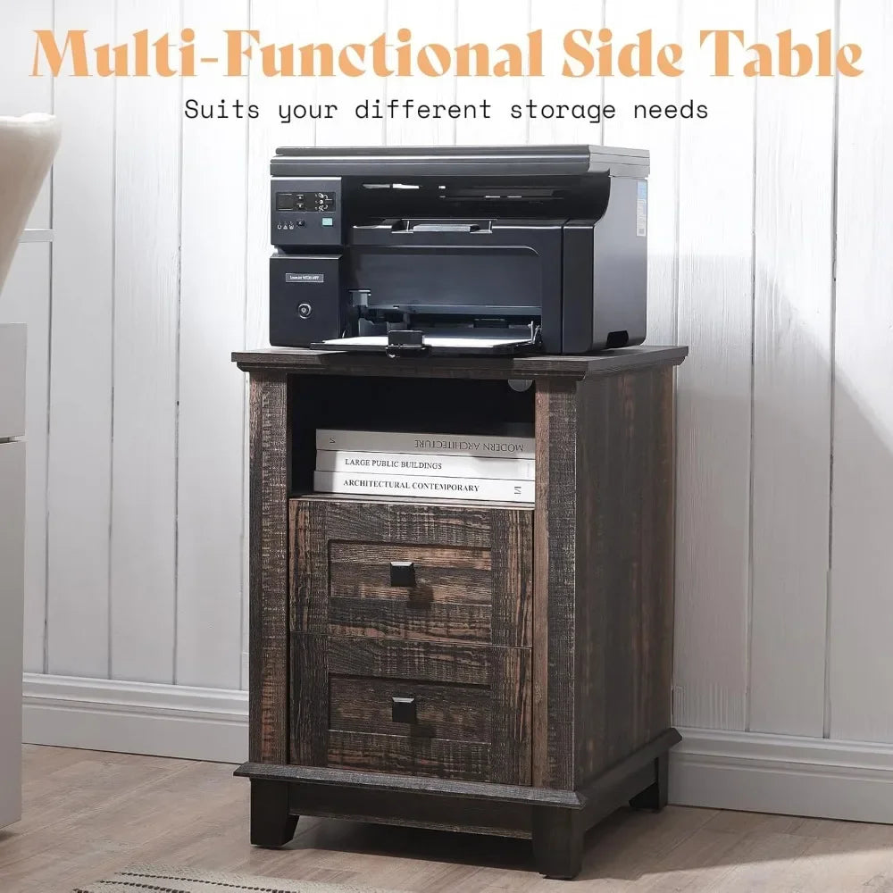 18 Farmhouse End Table Nightstand with Charging Station and 2 Drawers