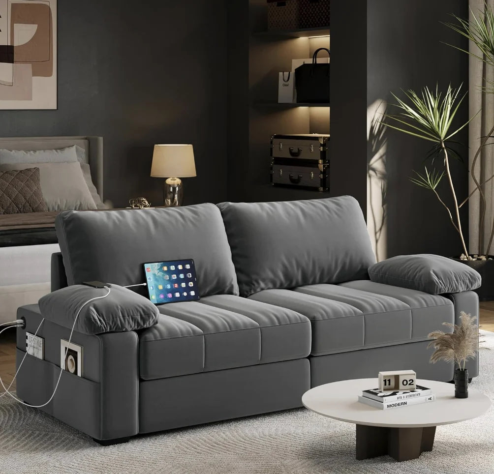 Ljustra 79 Inch Modern Velvet Sofa Couch with USB Ports & Storage