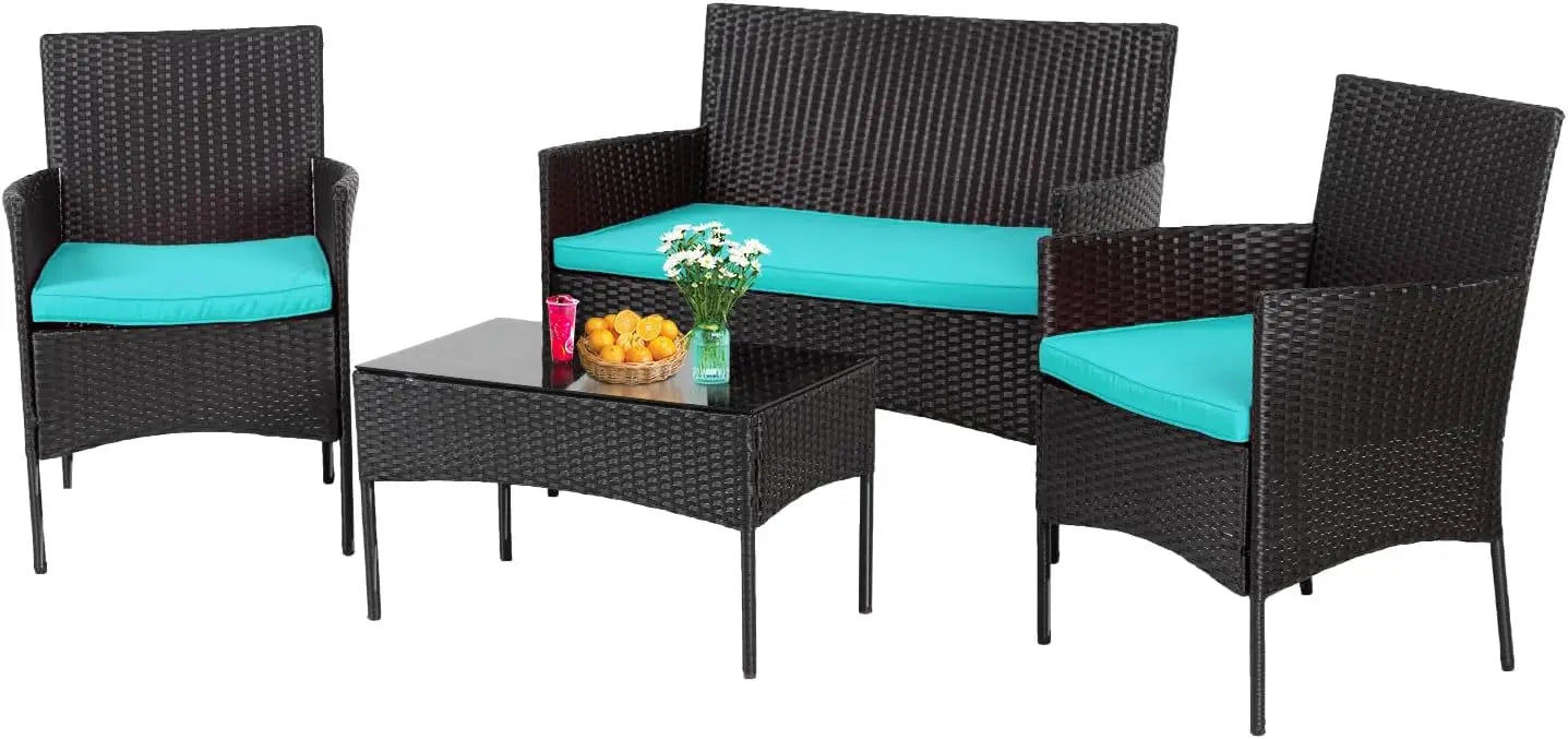 Ljustra 4 Pieces Rattan Patio Furniture Set Garden Conversation Sofa