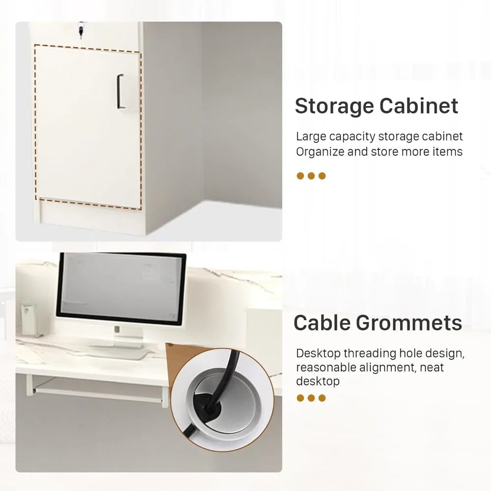 Modern Reception Desk with Locking Drawers LED Light Strip Office Counter