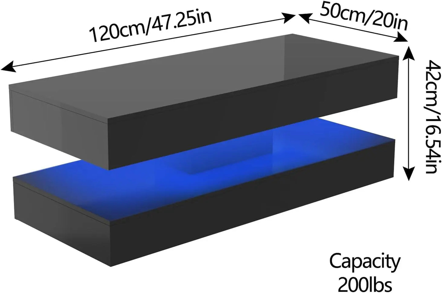 Modern Coffee Table with LED Lights Double-Layer Design Storage Drawers