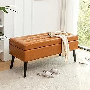 End of Bed Storage Bench Tufted Ottoman Entryway Footstool 43.3 Inch