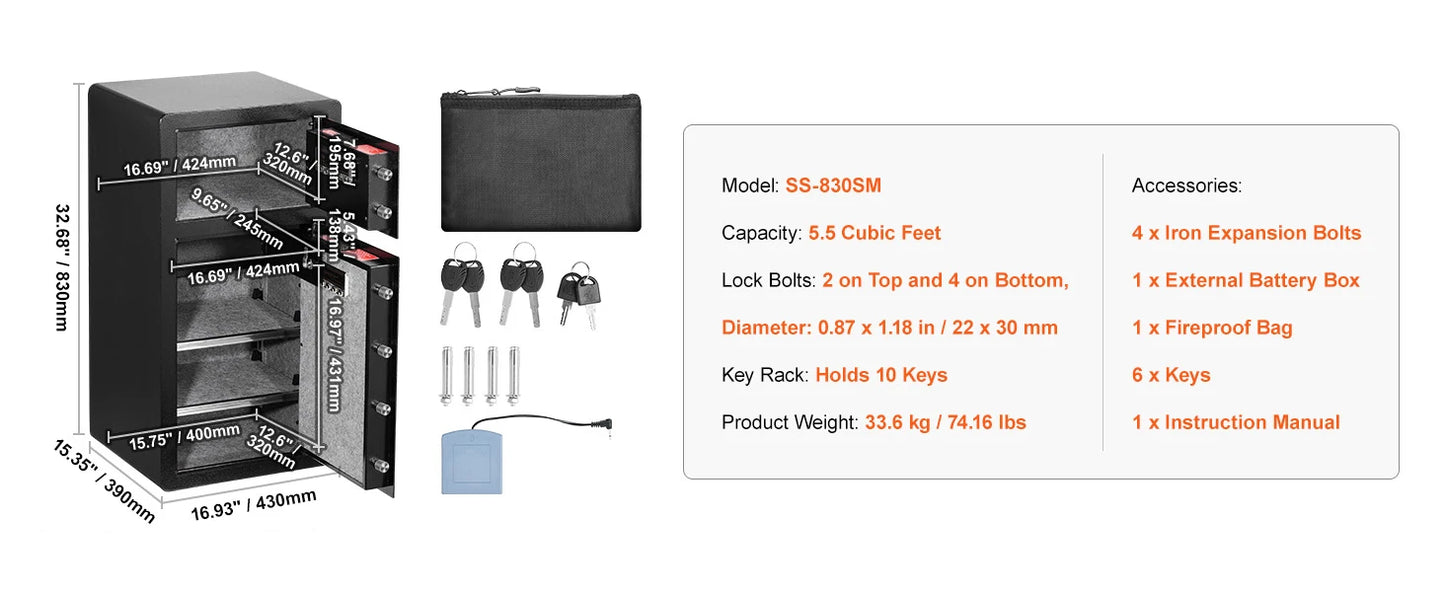 SucceBuy 4.0 cu.ft Safe Box with Key Lock Fingerprint LED Light