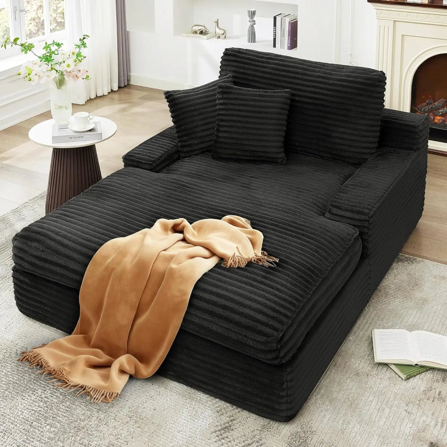 Oversized Chaise Lounge Sofa Chair Corduroy Memory Foam Reading Chair