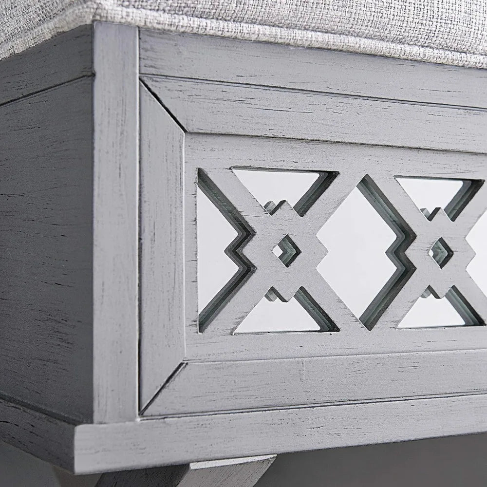 Mirrored Diamond Filigree Lift Top Storage Bench for Bedroom Foyer
