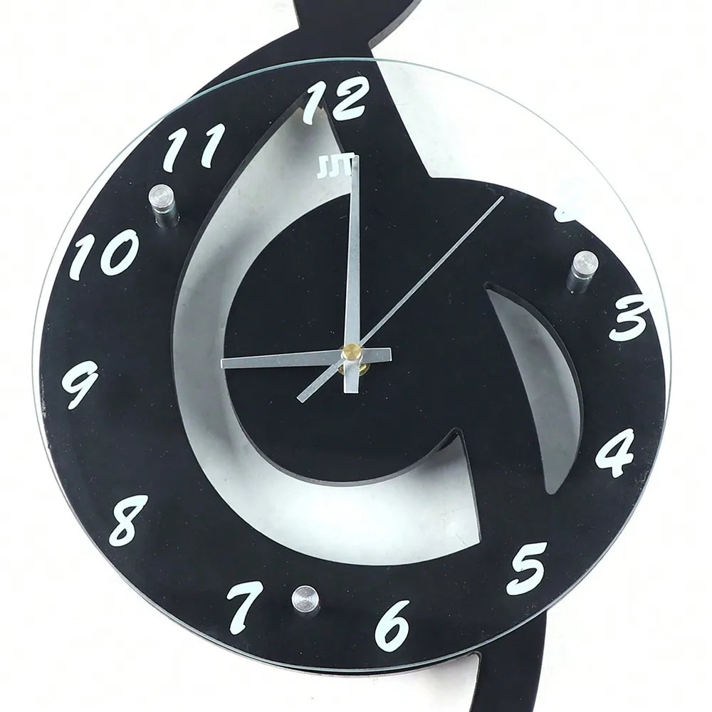 Modern Musical Note Glass Wall Clock Silent 9.5" Home Decor
